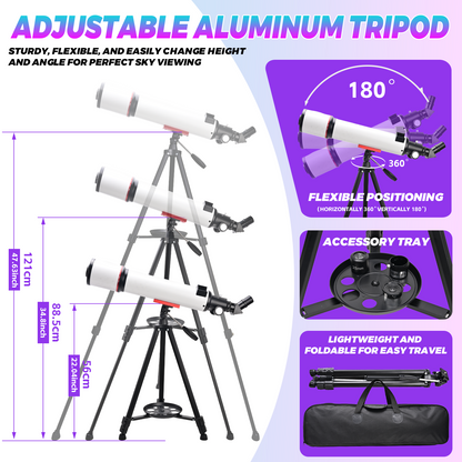 Telescope for Adults Astronomy,90mm Aperture 700mm Refractor Telescopes for Beginners,Fully Multi-Coated Optics with AZ Mount Tripod & Carry Bag,Wireless Remote,Phone Adapter, Ideal Gift for Men